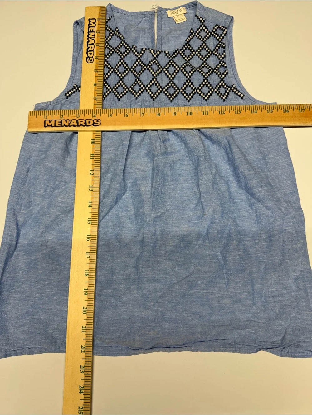 J. Crew Factory‎ Embroidered Chambray Shirt Women's Blue Linen Blend Size 00